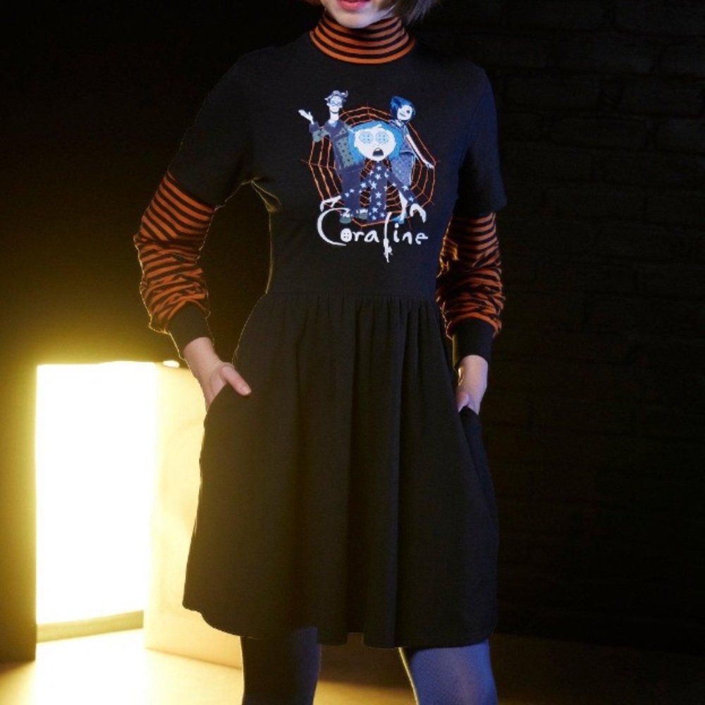 Coraline Stripe Mock Neck Twofer‎ Dress Hot Topic Horror Halloween
